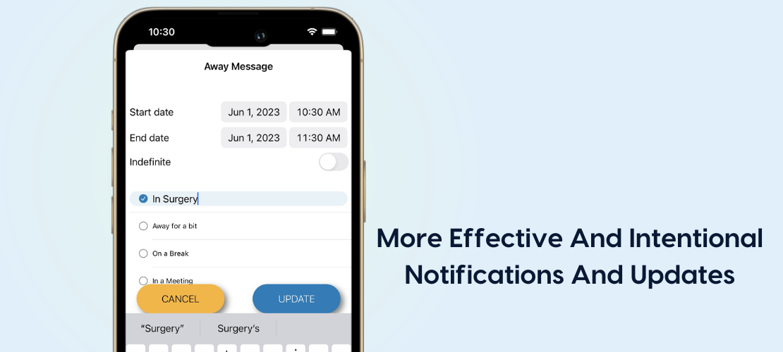 Away message update feature on miSecureMessages for clinical communication